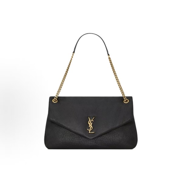 SAINT LAURENT YSL CALYPSO Gold Logo snap-on opening and closing hand-held shoulder bag, large size for women, black